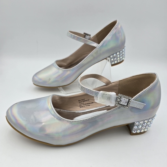 Badgley Mischka Girls Holographic Mary Jane Dress Heels, Siver, Big Grils 4 - Picture 6 of 16